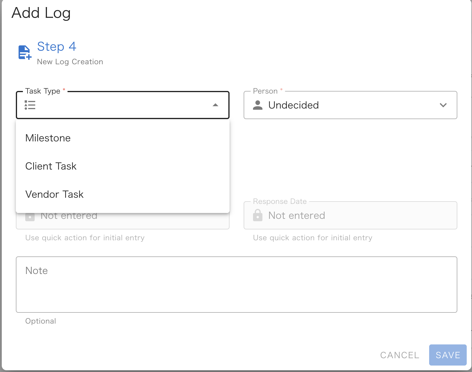 Task Type Selection Screen