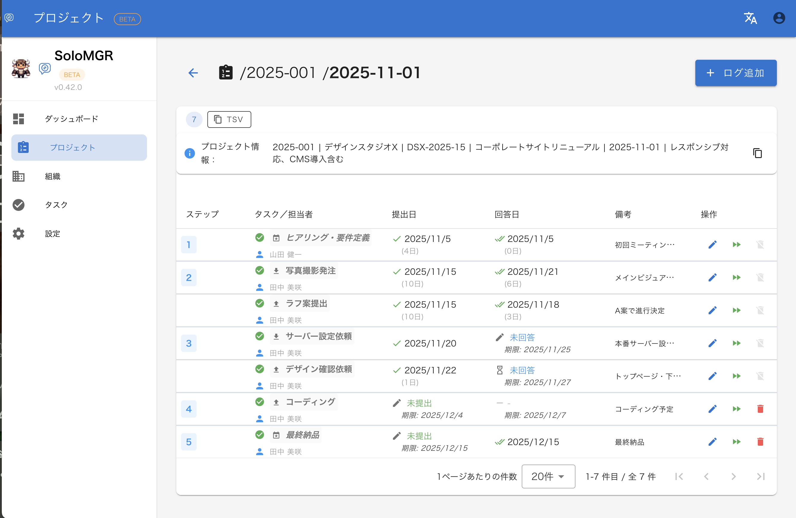 ステップ管理画面